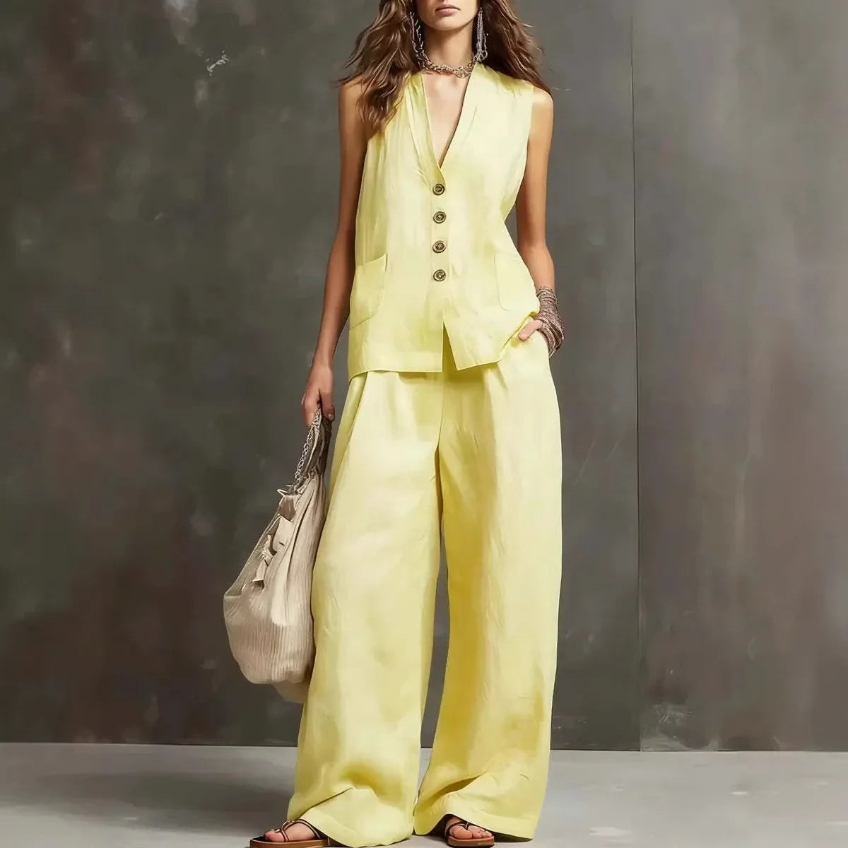 Alessia™ | Conjunto de Chaleco Sin Mangas y Pantalón Wide Leg
