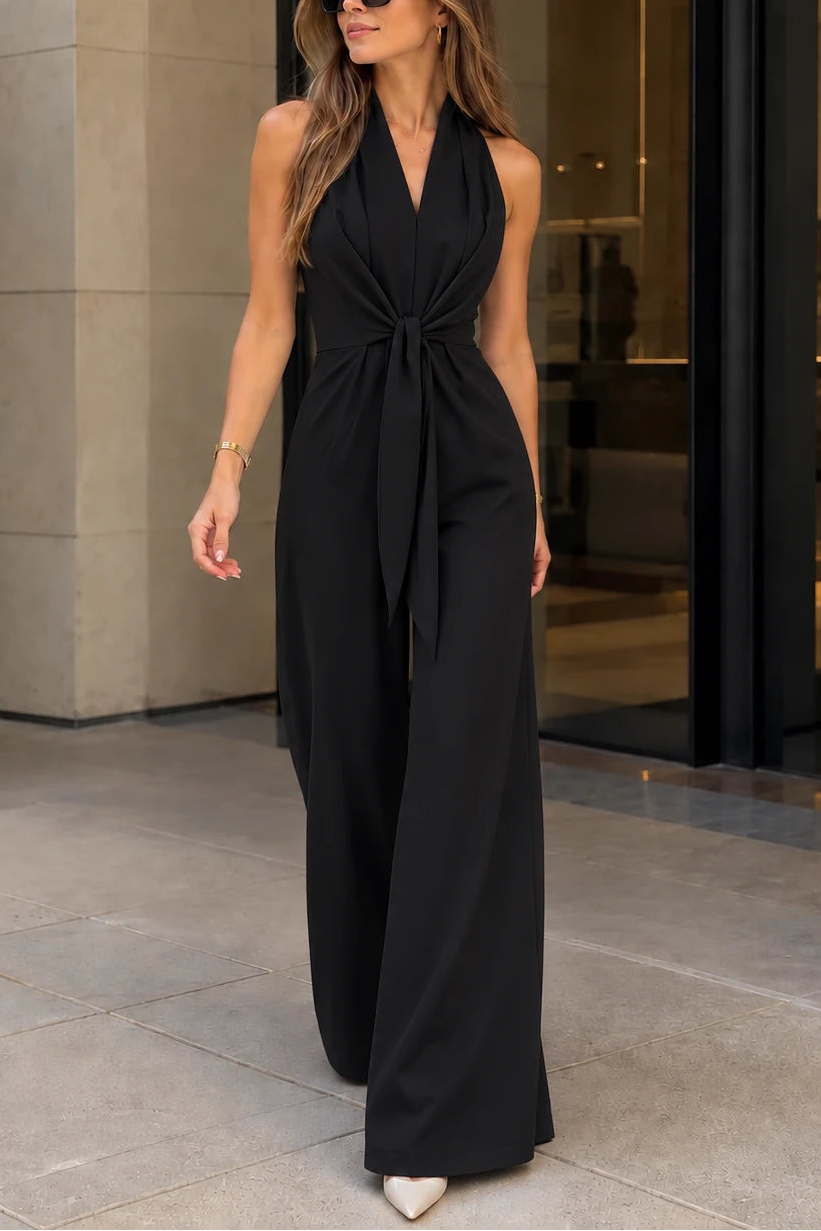 Conjunto de Dos Piezas con Cuello Halter y Pantalón Wide Leg
