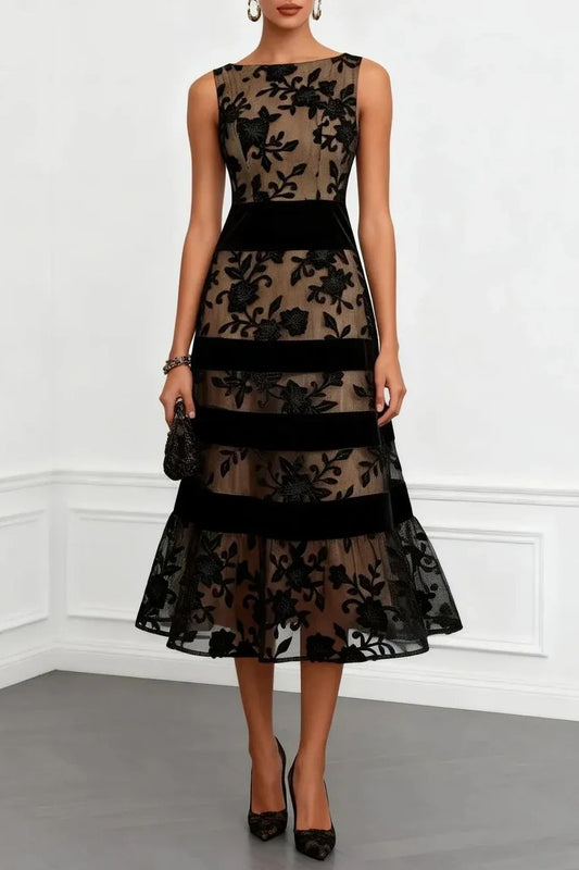 Odette | Vestido Midi de Tul Bordado Floral